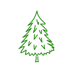 Minimalist and simple hand drawn christmas tree. Vector line illustration. Quirky doodle style. Holiday clipart for greeting cards and invitations