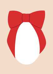 Minimalist hand drawn greeting card template with red bow. Elegant vintage vector flat illustration