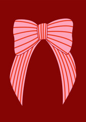 Elegant vintage illustration of pink bow with stripes. Vector holiday hand drawn clipart for greeting cards, invitations, etc.