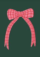 Elegant vintage illustration of pink checkered bow. Vector holiday hand drawn clipart for greeting cards, invitations, etc.