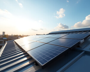 Lush green forest with sunlight filtering through trees combined with modern mobile banking app UI on smartphone, solar panels on rooftop under bright sky, and fitness tracking dashboard with heart ra