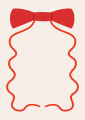 Hand drawn vector linear frame with bow. Elegant wavy ribbon. Holiday clipart for birthday, christmas, wedding, valentine's day etc.
