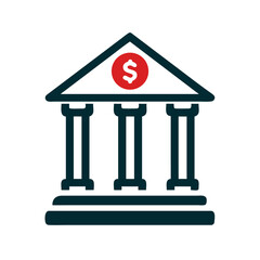 Bank building icon with dollar sign in flat style