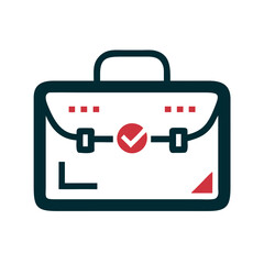 Business briefcase icon with checkmark in flat style