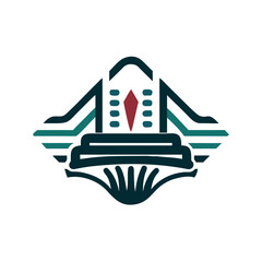 Bank building icon with futuristic design and flag