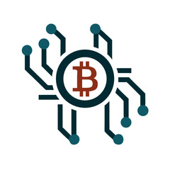 Cryptocurrency icon with bitcoin symbol and circuit design