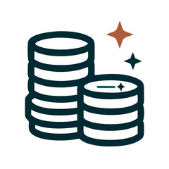 Stack of coins icon with sparkles in flat design