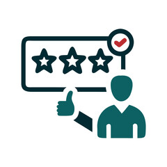 Businessman with five-star rating and checkmark icon