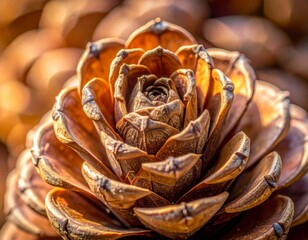 Close up Macro Shot Of A Brown Pine Cone With Detailed Scales And Soft Bokeh Background