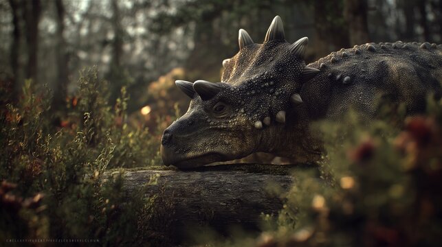Euoplocephalus resting in a mossy forest clearing
