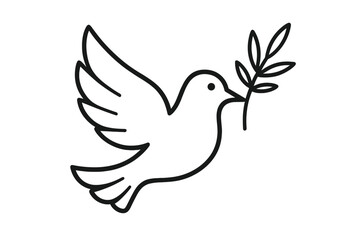 Obraz premium Outline dove in flight carrying olive branch icon