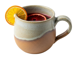 Warm beverage in handcrafted mug cozy drink isolated on transparent background
