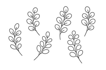 Fototapeta premium Minimalist outline botanical branches with simple oval leaves