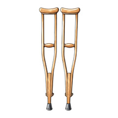 Watercolor Wooden Crutches with Hand Grips isolated on a transparent background