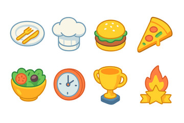 Food and cooking icon set. Culinary, restaurant icons in flat style collection