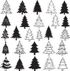 Obraz premium Hand Drawn Festive Christmas Tree Doodle Collection for Holiday Winter Design Elements