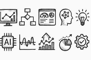 Fototapeta premium Data analysis, business sketch icon set. Analytics, data visualization icons outline collection.