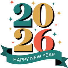 Modern flat template and poster design of Happy New Year typography and number