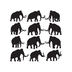 Woolly Mammoth Silhouettes Collection,Woolly Mammoths Silhouettes,Vector Woolly Mammoth Silhouettes,Prehistoric Mammoth Silhouettes,woolly mammoth vector