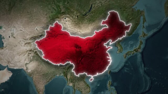 Inner Mongolia Region Highlighted on China Map Animation Satellite View