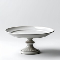 White Ceramic Pedestal Cake Stand With Gold Rim on White Background