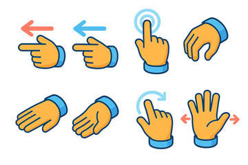 Isometric Gesture Icons. Hand motion icons isometric flat set: swipe left, swipe right, tap gesture, grab motion, push hand, pull hand, rotate gesture, stretch fingers.