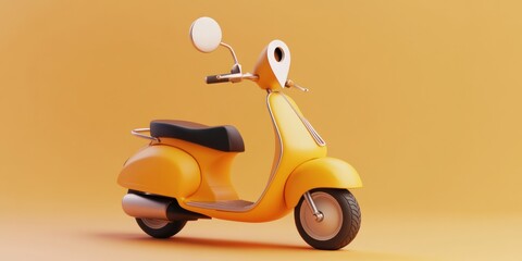 Yellow Scooter with Location Pin on Orange Background 3D Render