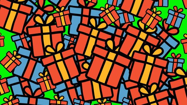 Gift doodle background for festive occasions, celebrations, wrapping paper, backgrounds, and party invitations.