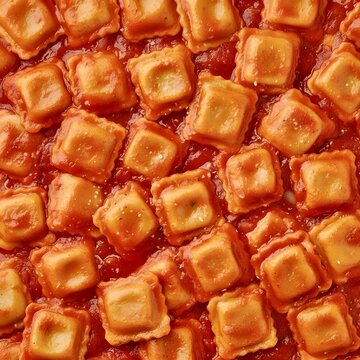 close up of ravioli in tomato sauce