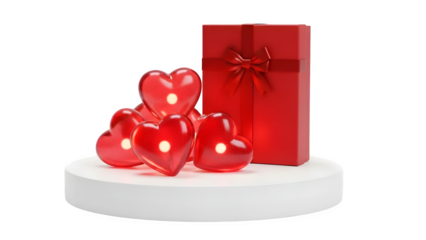 Hearts and Gift Box, isolated on transparent background