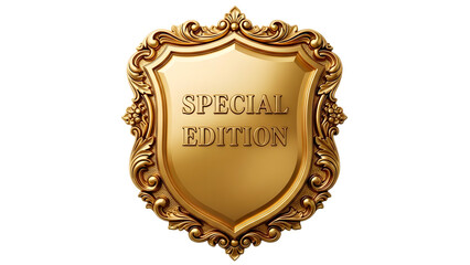 Ornate golden shield emblem with special edition text, isolated on transparent background
