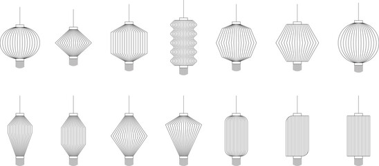set of chinese lantern outline vector isolated on transparent background. Collection of traditional chinese lanterns © LetsGoVector
