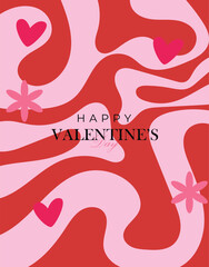 Happy Valentine's Day banner design with modern red color typography vector illustration. Romantic wallpaper with decorative hearts elements to celebrate Valentine Day on 14 February