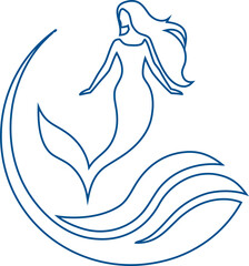 Elegant mermaid outline icon with artistic curves, ideal for fairytale artwork, ocean branding, and children’s illustrations.