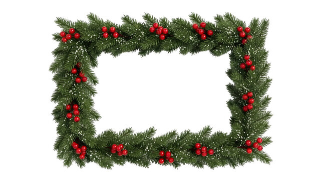 Christmas evergreen frame with berries, isolated on transparent background - Powered by Adobe
