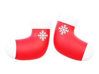 Christmas sock pair snow symbol graphic design decorative isolated on transparent png background. Minimal cartoon style. 3d render illustration