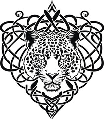 Celtic Leopard Head Ornament – Tribal Tattoo Style Animal Illustration.cdr