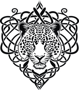 Celtic Leopard Head Ornament &ndash; Tribal Tattoo Style Animal Illustration.cdr
