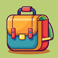 Colorful cartoon school bag with bright orange, blue, and yellow details, drawn in a cute and clean vector style