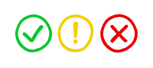 checkmark notification error warning round cross check exclamation icon vector set