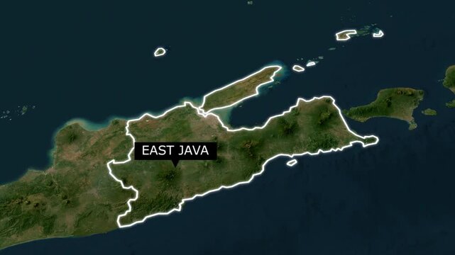 Map of the Indonesian province of East Java seen from above