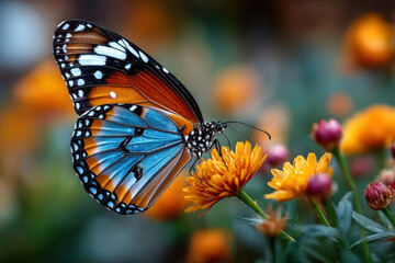Fototapeta premium Vibrant Butterfly on a Bright Orange Flower