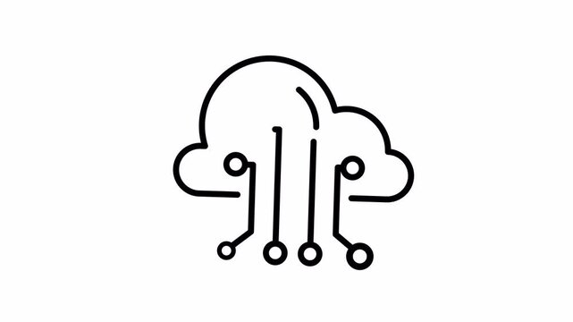 Cloud computing technology line icon animation, data storage network symbol with circuit connections