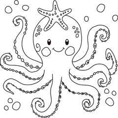 Cute Octopus Coloring Page Outline