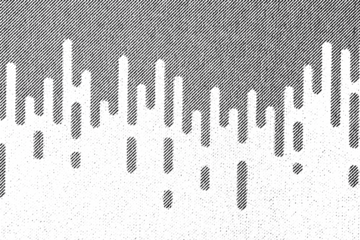 Macro halftone print of vertical rounded bars like a dripping city skyline or audio equalizer, black ink pattern on a transparent PNG background.