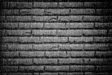 Extreme close-up halftone of a printed brick wall, diagonal dots forming an urban block pattern, black ink on a transparent background with subtle center vignette.