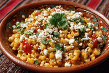 Esquite Delight: Vibrant Mexican Corn Salad with Chili and Cheese - A Healthy Street Food Staple from Mexico