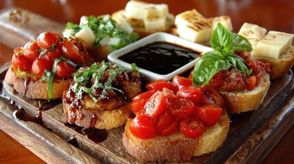 Buon Appetito! Delicious Italian Bruschetta Platter with Fresh Tomatoes, Basil, and Cheese &acirc;&euro;&ldquo; A Perfect Snack for Lunch
