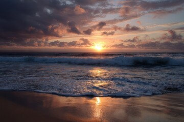 Fuerteventura Mi Amor: Breathtaking Sunset Over the Serene Ocean, Enveloped by Colorful Skies and Gentle Waves on a Tranquil Beach
