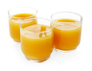 Fresh orange juice in glasses isolated on white